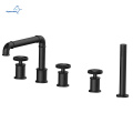 Aquacubic CUPC Brass Matte Black Industrial Style 3 Holes Double Handle Hot and Cold Water Tap With Knurled Handle